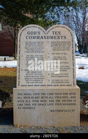 God's Ten Commandments in Salem, Massachusetts in den Wintermonaten. Stockfoto