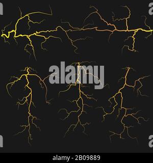 Gelbe Vektorleuchten über schwarzem Hintergrund. Darstellung der Witterungsbedingungen für Elektrizitätselemente Stock Vektor