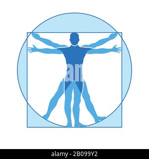 Vektor-Ikone des menschlichen Körpers ähnlich wie der mensch von vitruvian. Wie Leonardo da Vincis Bild vitruvian Mensch bilden klassische Proportionen die Mann-Illustration Stock Vektor