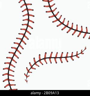 Baseballnähte, Softballschnürsenkel isoliert auf weißem Vektor-Set. Roter Stich für Kugel, Nahtstich mit Linienkurve Stock Vektor
