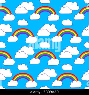 Regenbogen und Wolken im Himmel nahtloser Hintergrund. Vektorgrafiken Stock Vektor