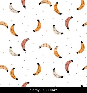 Hintergrund des Bananenmusters. Nahtloses Design mit tropischem Fruchtauflauf. Stock Vektor