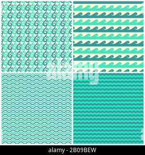 Satz von Vektor-Aqua-grünen Wellen nahtlose Muster. Abbildung der grünen Seewelle Stock Vektor