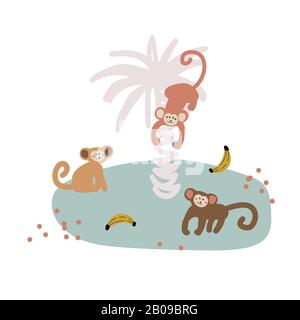 Niedliche Cartoon Affenbande Vektor kindliche Illustration. Stock Vektor