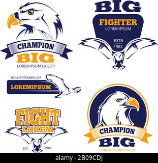 Heraldische Wappen Militärvektor Embleme mit Adlern. Militärlogo, Kampf gegen Raubtier-Adler-Maskottchen zur Logo-Illustration Stock Vektor