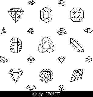 Geometrische 3D-Kristallformen, Diamant, Edelsteine, dünne Linienvektor-Symbole. Linearer Kristallstein, Abbildung von Schmuckstein Stock Vektor