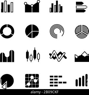 Grafik, Grafik, Statusleiste, Infografiediagramme, Vektorsymbole für Diagramm analysieren. Infographische Statistikdaten, Analyse Infografik schwarze Silhouettendarstellung Stock Vektor