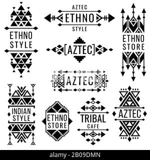 Tribal Old mexican Vector ornaments, traditionelles indianisches Krippenlogo. Geometrische Plakette im mexikanischen oder indischen Stil für Ethno-Laden, Illustration des Designs mexikaner Stock Vektor