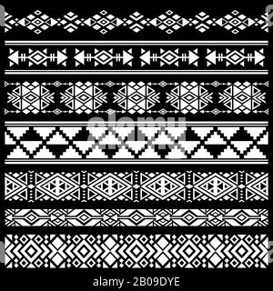 Mexikanische, amerikanische Tribal Art Decor Vektorbürsten, Grenzen. Schwarz weiß mexikanische Dekoration, antike geometrische mexikanische Dekorationsillustration Stock Vektor