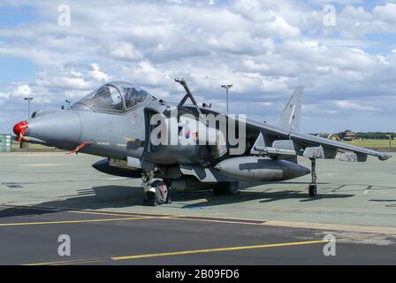 BAE Harrier wurde am 23. Juli 2009 Auf der statischen Anzeige in RAF Marham, Norfolk, Großbritannien für den "Families Day" 2009 gesehen. Stockfoto