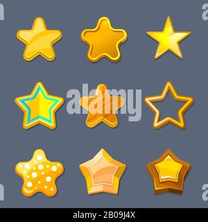 Glattes goldenes Sternsymbol für Spiele, ui und App-Design. Abbildung der Sterne für die Spieloberfläche, goldener Stern für das Design der mobilen App Stock Vektor