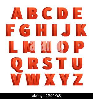 Rote 3D-Buchstaben Vektor-Alphabet, Beschriftung. Design von rotem ABC für Typografie, ABC-Buchstaben Vintage für Posterillustration Stock Vektor