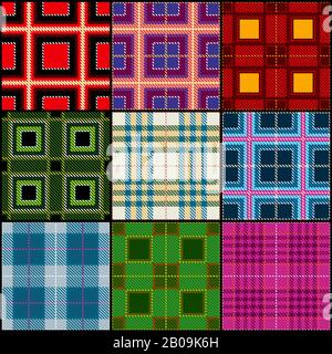 Klassische Tartan, britischer Traditional Stripe, Plaid Vector Seamless Patterns Set. Textur klassisches kariertes Tuch, Illustration von Mode Textil schottisch kariert Stock Vektor