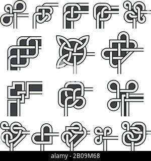 Ornamentale Rahmenecken im keltischen Stil mit Vektorwinkel. Keltischer Eckrahmen, Abbildung von Knotenkornelementen Stock Vektor