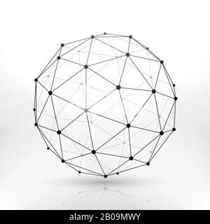 Drahtmodell Kugelkugel, Konnektivität, Vektorkonzept für Netzwerktechnik. Abstrakte Kugelrahmenlinie und Punkte, Abbildung des Kugelrahmens Stock Vektor