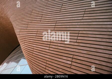 Dachkonstruktion Detail, Swimmingpool im Londoner Aquatics Center Exterieur, von Zaha Hadid, Queen Elizabeth Olympic Park, Stratford, London, Großbritannien Stockfoto