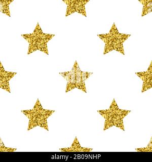 Vector Golden Glitter Stars weiß nahtloses Muster. Hintergrund mit glitzernder goldener Abbildung Stock Vektor