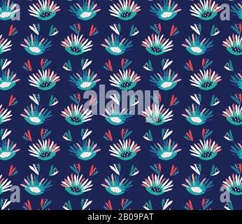 Handbemaltes Muster Aus Vector Daisy Bold Summer Bloom Mit Blumenmuster Und Nahtlosem Muster. Klassischer Petalhintergrund Mit Blauer Pinkblüte. Modern Bright Cut Out Collage Stock Vektor