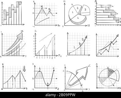 Cartoon skizziert Geschäftsgrafik, Diagramme Vektor doodle Infografik-Elemente. Statistisches Wachstumsdiagramm und Diagramm, Abbildung des Finanzdiagramms für die Präsentation Stock Vektor