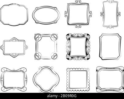 Vintage Doodle Bilderrahmen, handgezeichnete Photoframes Vektorsatz. Handgezeichnetes Bild mit Rahmen, Abbildung der Skizze für die Zeichnung des Bilderrahmens Stock Vektor