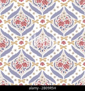 Handgezeichneter Vektor Mit Arabaskem Blumenmuster, Paisley Damask - Hintergrund. Nahtloses Muster Im Ganzen Druck. Traditionelles Motif Mit Roter Rosenblower Aus Persisch Stock Vektor