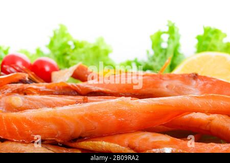 Leckeren geräucherten Fisch auf einer Platte Stockfoto