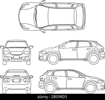 geländewagen Auto Outline Vector Vehicle. modell-suv, Abbildung des auto-blueprint-Schemas des suv Stock Vektor