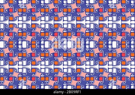 Bold Summer Stripe Classic Blau Rot auf weißem Hintergrund. Modernes Mariner-Design Mit Nahtlosem Muster. Ethnische Interlocks Blühen auf Motif. Hell Dekorativ Stock Vektor