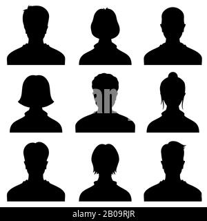 Kopfsilhouetten von Männern und Frauen, Avatar, Profilvektor-Symbole, Personenporträts. Schwarze Silhouette Foto Benutzer Person, Illustration des Profils Benutzer Frau oder Mann Stock Vektor