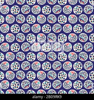 Handbemaltes Bold Summer Camouflage Polka Dot Seamless Muster. Klassischer Blue Dotty Circle Hintergrund. Modern Bright Cut Out Collage Style Textile Stock Vektor