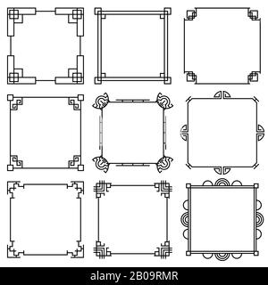 Traditionelles korea-muster, schöne asiatische Dekoration, arabeske Vektorrahmen gesetzt. Traditioneller asiatischer Rahmen, Abbildung chinesischer Linienrahmen Stock Vektor