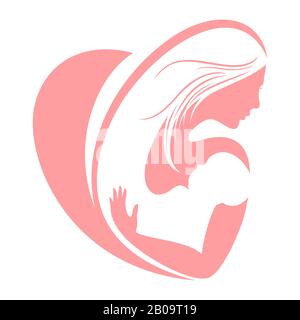 Mutter und glückliche Kindersilhouetten, Mothers Day Vector Concept. Mutter- und Kinderkonzept, glückliche Liebesmutter mit Baby-Illustration Stock Vektor