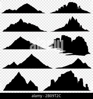 Berge schwarze Vektorsilhouetten, Blick auf Wanderlandschaft. Schwarze Silhouetten Berglandschaft, Naturberghügel Peak-Illustration Stock Vektor