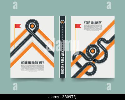 Moderne Pflasterstraße, 3D-Straßenpfad-Vektorvorlage. Banner mit moderner Straßenfahrt, Illustration der Posterstraße Stock Vektor