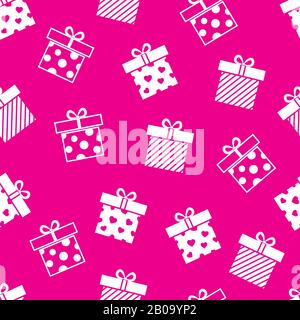 Vector Geschenkschachteln Rosa nahtloses Muster. Weihnachtsgeschenk Dekoration Illustration Stock Vektor