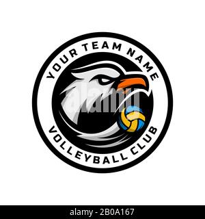 Adler-Kopf-Logo für das Logo des Volleyballteams. Vektorgrafiken. Mit einer Kombination von Kreisabzeichen. Stock Vektor