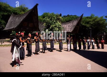 ASIEN, INDONESIEN, SUMATRA, TOBASEE, SAMOSIR ISLAND, SIMANINDO, BATAK TRADITIONELLE TÄNZE Stockfoto