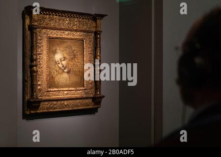 Eine Originalzeichnung von Leonardo da Vinci im Louvre in Paris. Stockfoto