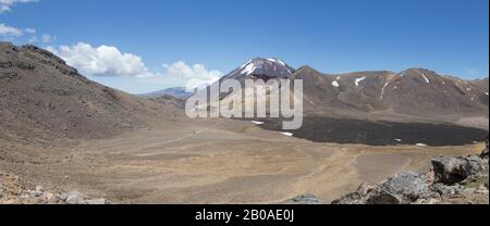 Menschen wandern durch vulkanische Landschaft am Tongariro Alpinübergang Stockfoto