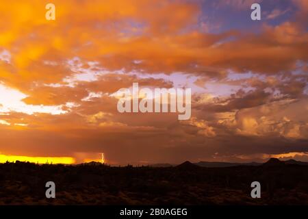 Gewitter in Wüstenhimmel mit drohenden Wolken. McDowell Sonoran Reserve-Scottsdale, Az. RZS15177 Stockfoto