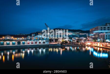 Nachtszenerie der Waterfront in Wellington City Stockfoto