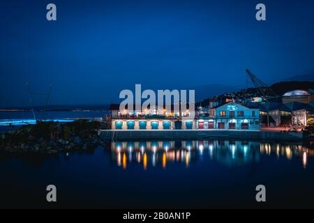 Nachtszenerie der Waterfront in Wellington City Stockfoto