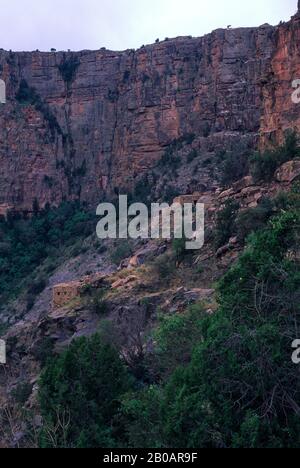 SAUDI-ARABIEN, IN DER NÄHE VON ABHA, HABALA, BLICK AUF CLIFFSIDE HOUSES Stockfoto