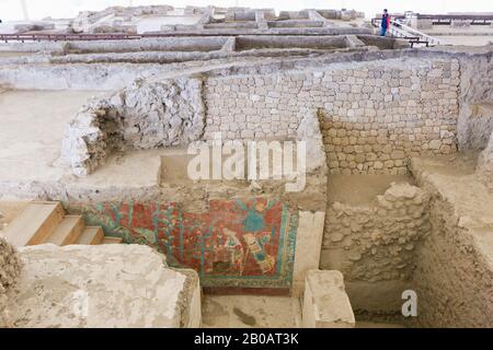 Wandgemälde im Palast von Cacaxtla, archäologische Stätte, Tlaxcala, Mexiko, Mittelamerika Stockfoto