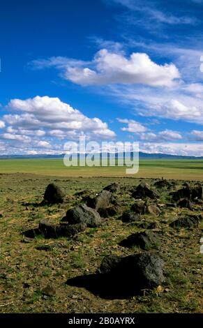 MONGOLIA, WÜSTE GOBI, IN DER NÄHE VON DALANZADGAD, GRASLAND (STEPPEN) Stockfoto