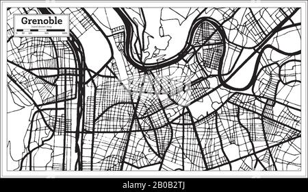 Grenoble Frankreich Karte in Schwarz-Weiß-Farbe. Vektorgrafiken. Übersicht. Stock Vektor