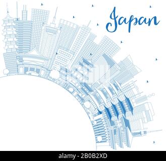 Outline Willkommen bei Japan Skyline mit Blue Buildings und Copy Space. Vektorgrafiken. Stock Vektor