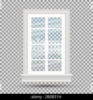 Glasfenster Auf Transparentem Hintergrund Isoliert. Vektorgrafiken. Geschlossenes Realistisches Fenster. Designelement der Architektur. Stock Vektor