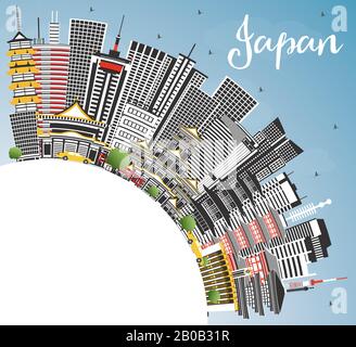 Skyline von Japan City mit grauen Gebäuden, blauem Himmel und Kopierraum. Vektorgrafiken. Stock Vektor