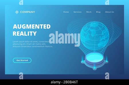 AR-Konzept für erweiterte Reality-Technologie mit Weltprojektionshologramm mit isometrischem Stilvektor Stockfoto